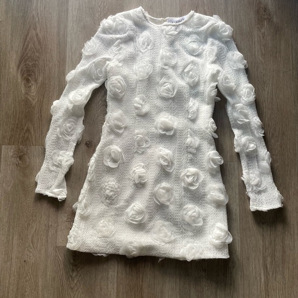 elliatt yara white 3d floral rosette sheer long sleeve mini bridal dress small - Picture 5 of 9